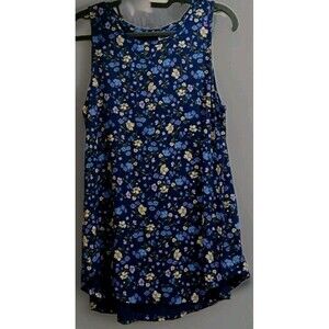 Old Navy Luxe Blue Floral Tank Top Women’s Large Soft Stretch Rayon Spandex EUC